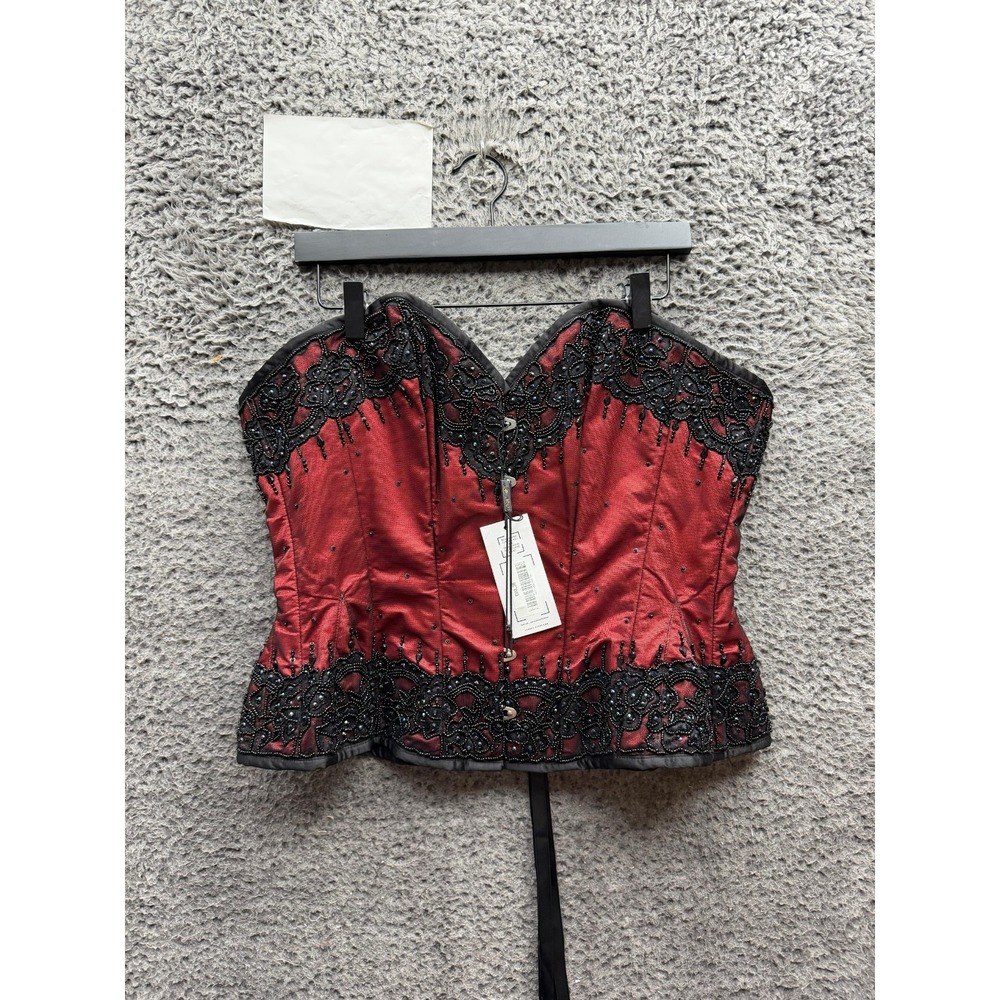 NWT Corset Story Beaded Satin Couture Corset Burgundy Black Womens Size 36"